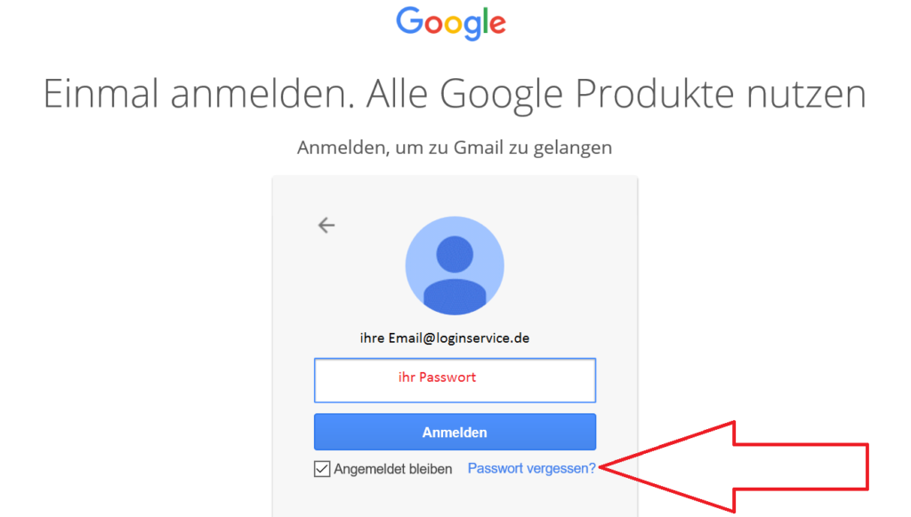 Gmail Login Seite passwort vergessen
