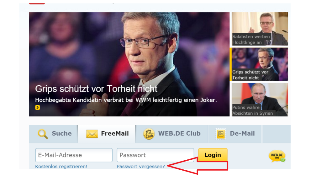 Web.de Freemail Passwort vergessen