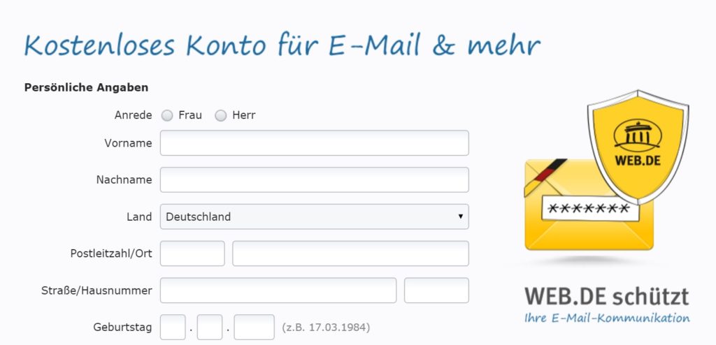 Web.de E-Mail Konto kostenlos erstellen