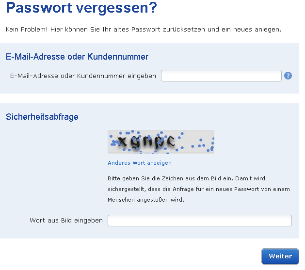 GMX Passwort vergessen
